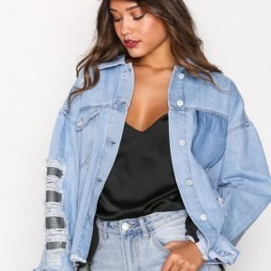 Missguided Londunn Oversized Denim Embellished Jacket Farkkutakki Blue