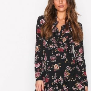 Missguided Long Sleeve Ruffle Dress Skater Mekko Black