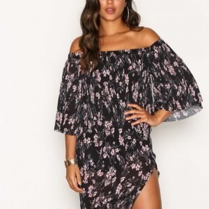 Missguided Pleated Floral Bardot Midi Dress Kotelomekko Black