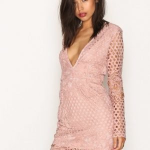 Missguided Plunge Lace L / S Dress Kotelomekko Mauve