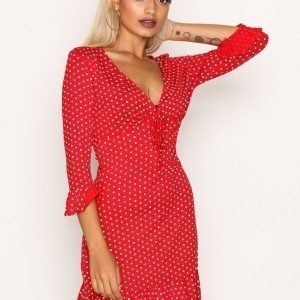 Missguided Polka Dot Frill Tea Dress Skater Mekko Red