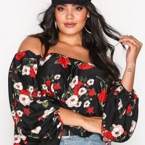 Missguided Printed Balloon Blouse Arkipaita Black