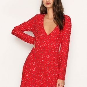 Missguided Red Star Ruffle Detail Tea Dress Skater Mekko Red