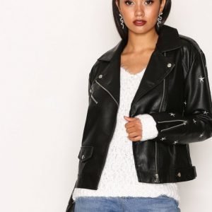 Missguided Star Embroidered Jacket Nahkatakki Black