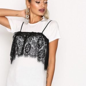 Missguided Two In One Lace Crop Top T-Paita White