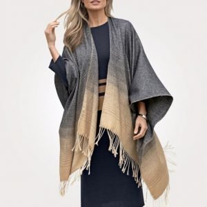 Mona Poncho Beige / Laivastonsininen