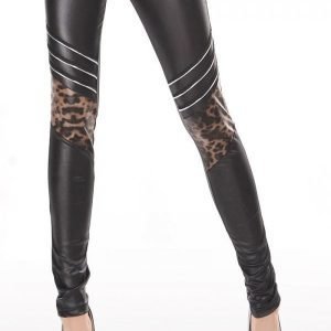 Mustat wetlook leggingsit leokuosilla