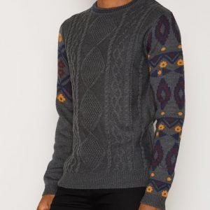 NLY MAN Jacquard Cable Knit Pusero Tummanharmaa