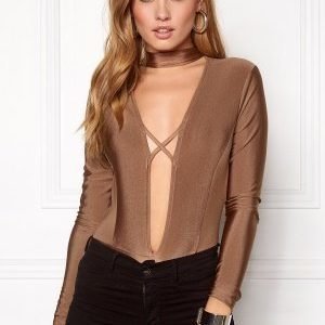 NaaNaa Choker Neck Bodysuit Taupe