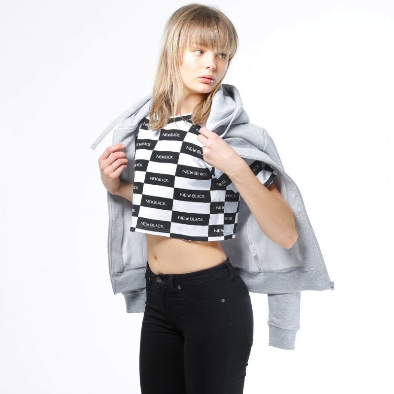 New Black Check Logo Crop -t-paita