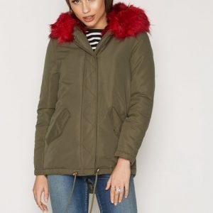 New Look Bright Faux Fur Trim Parka Parkatakki Wine