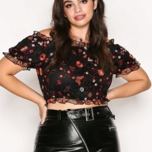 New Look Butterfly Bardot Top Pusero Black