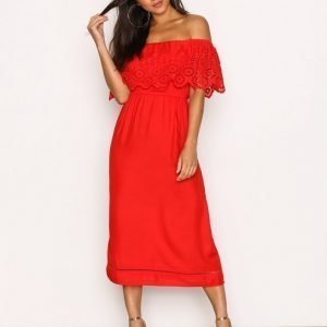 New Look Cutwork Bardot Midi Dress Loose Fit Mekko Red