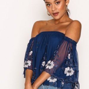 New Look Embroidered Bardot Top Pusero Navy