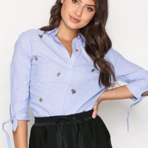 New Look Embroidered Sleeve Shirt Arkipaita Blue