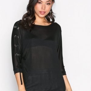 New Look Eyelet Batwing Top T-Paita Black