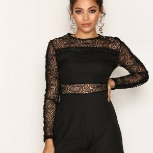 New Look Lace Insert Long Sleeve Playsuit Black