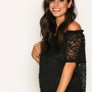 New Look Lace Sleeve Bardot Top Pusero Black