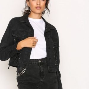 New Look Lace Up Jacket Farkkutakki Black