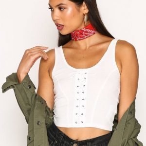 New Look Lace Up Rib Vest Toppi White