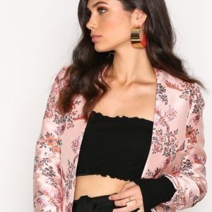 New Look Satin Floral Bird Jacquard Jacket Jakku Pink