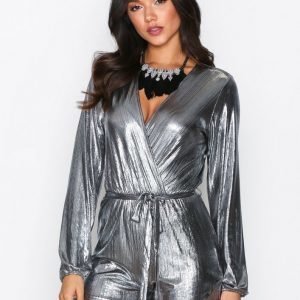 New Look Silver Metallic Wrap Front Playsuit Jumpsuit Hopea