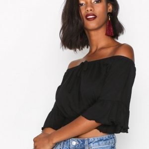 New Look Tie Up Bardot Crop Top Toppi Black