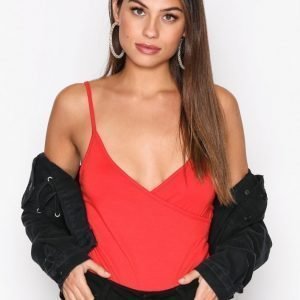 New Look V Neck Drape Bodysuit Body Red