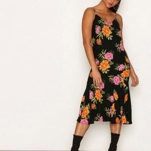 New Look V Neck Floral Print Midi Dress Skater Mekko Black Print