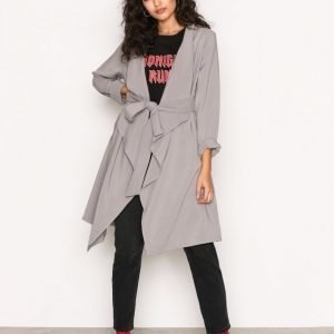 New Look Waterfall Belted Coat Pitkä Takki Pale Grey