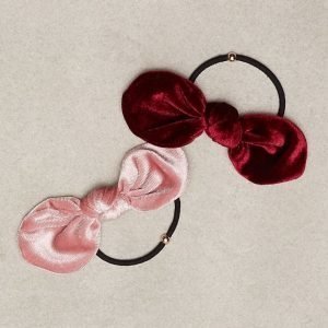 Nly Accessories Velvet Hair Bow Hiuslenkki Vaaleanpunainen / Punainen 2-Pakkaus