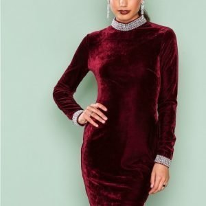 Nly One Beaded Velvet Dress Kotelomekko Burgundy