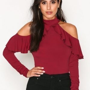 Nly One Frill Shoulder Top Pitkähihainen Paita Wine