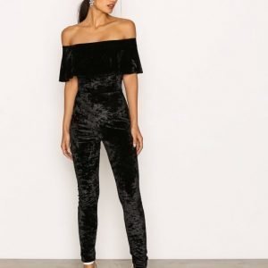 Nly One Frill Velvet Jumpsuit Musta