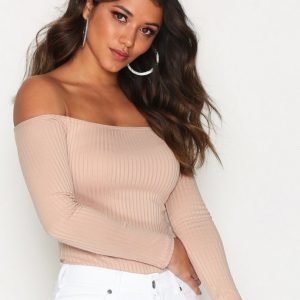 Nly One Off Shoulder Rib Body Beige