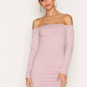 Nly One Off Shoulder Rib Dress Kotelomekko Mauve