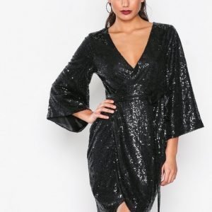 Nly One Sequin Wrap Dress Paljettimekko Musta