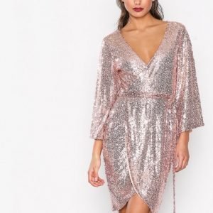 Nly One Sequin Wrap Dress Paljettimekko Rose