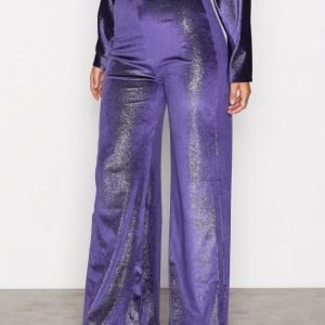 Nly One Shimmer Velvet Pant Samettihousut Sininen