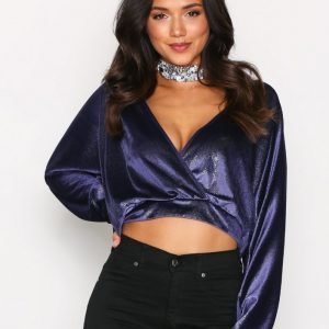 Nly One Shimmer Velvet Top Pitkähihainen Paita Sininen