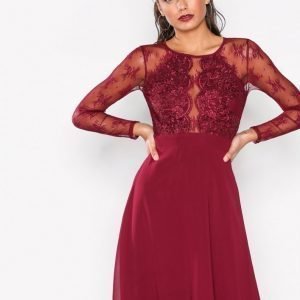 Nly One Whenever Lace Dress Skater Mekko Burgundy