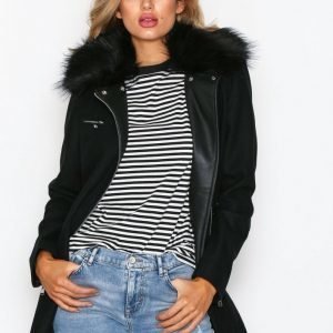 Nly Trend Biker Fur Coat Pitkä Takki Musta