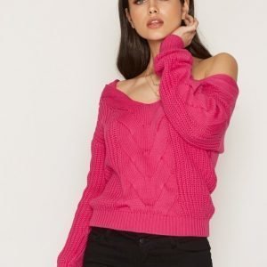 Nly Trend Cosy Shoulder Knit Neulepusero Fuchsia