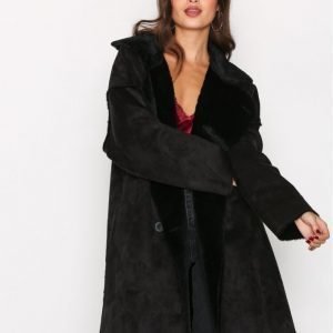 Nly Trend Cozy Shearling Coat Pitkä Takki Musta