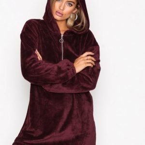 Nly Trend Cozy Zip Hoodie Dress Loose Fit Mekko Burgundy