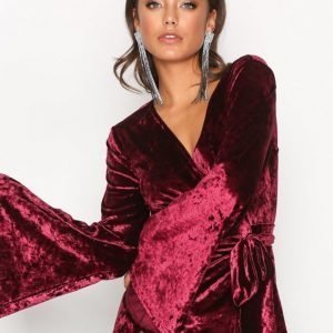 Nly Trend Crushed Velvet Wrap Top Pitkähihainen Paita Burgundy