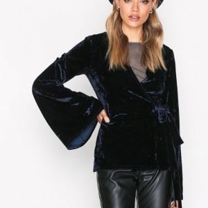 Nly Trend Crushed Velvet Wrap Top Pitkähihainen Paita Navy