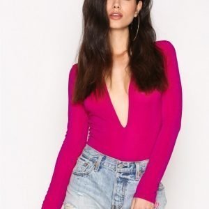 Nly Trend Deep V Lurex Body Fuchsia