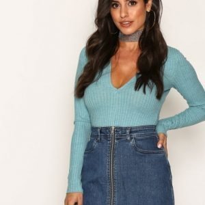 Nly Trend Deep V Wide Rib Body Teal