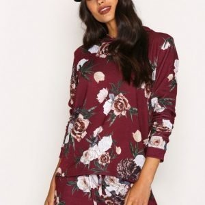 Nly Trend Flower Hoodie Huppari Burgundy